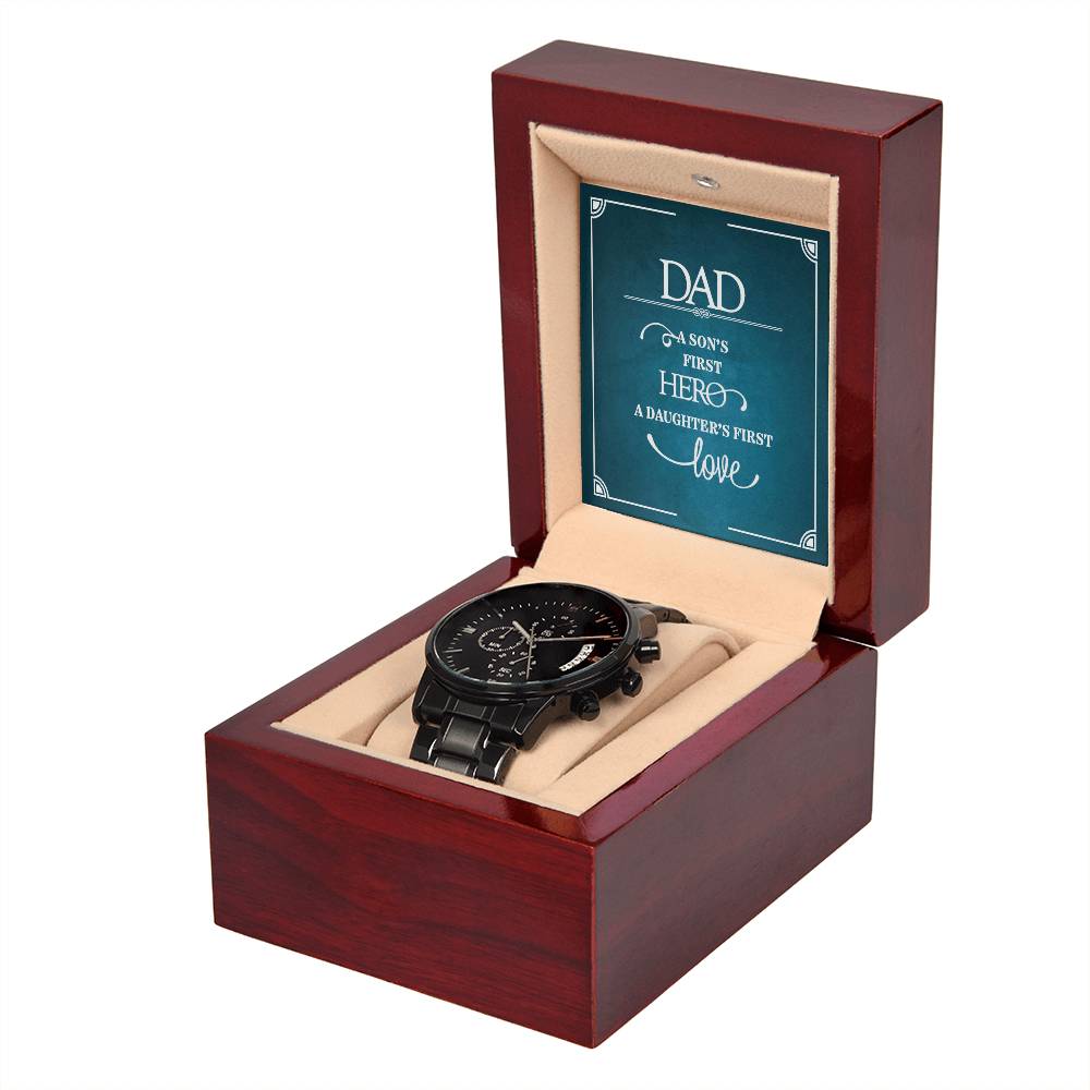A Son's First Hero - Black Chronograph Watch - Fallon Gifts