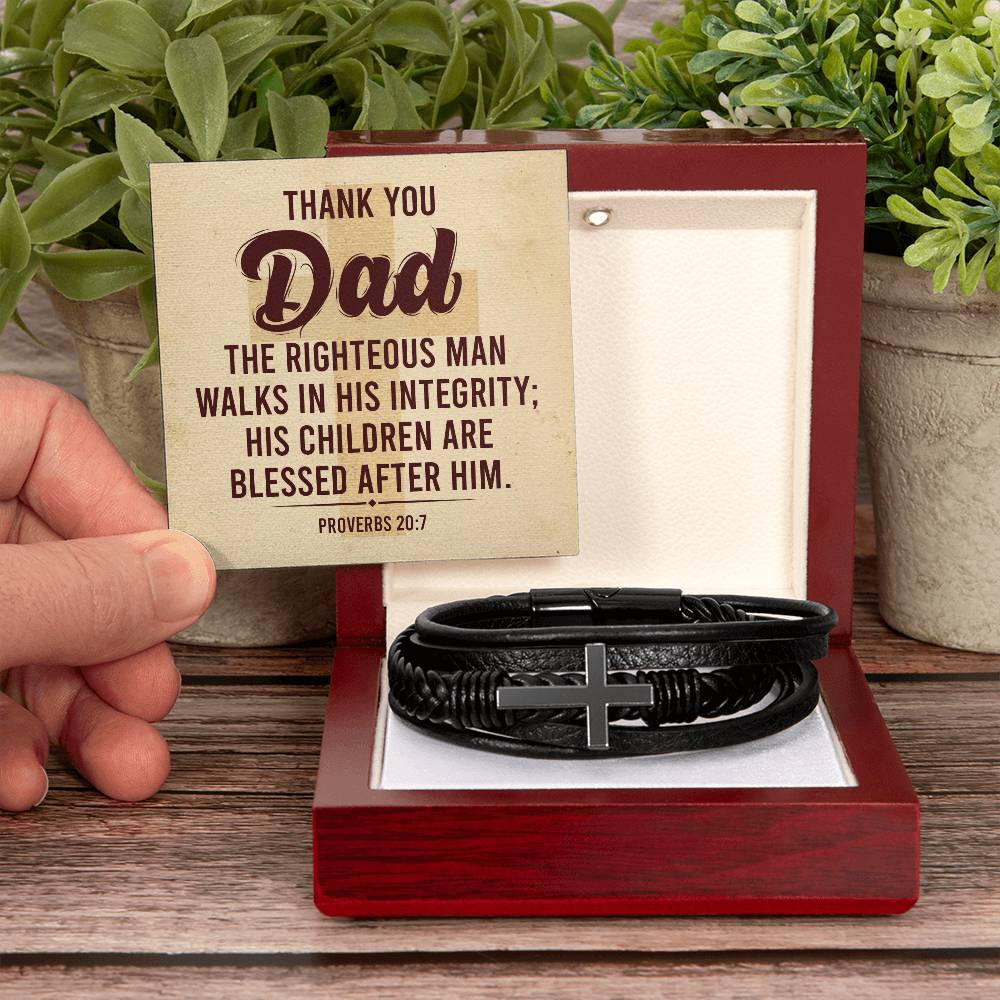 Proverbs 20:7 - Leather Cross Bracelet - Fallon Gifts