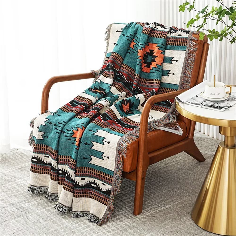 Homesy Aztec Throw Blankets Southwestern Throws Cover Green Southwest Blanket for Christmas Decor Outdoor Camping Tent Picnic Beach Travel 51"x63"
