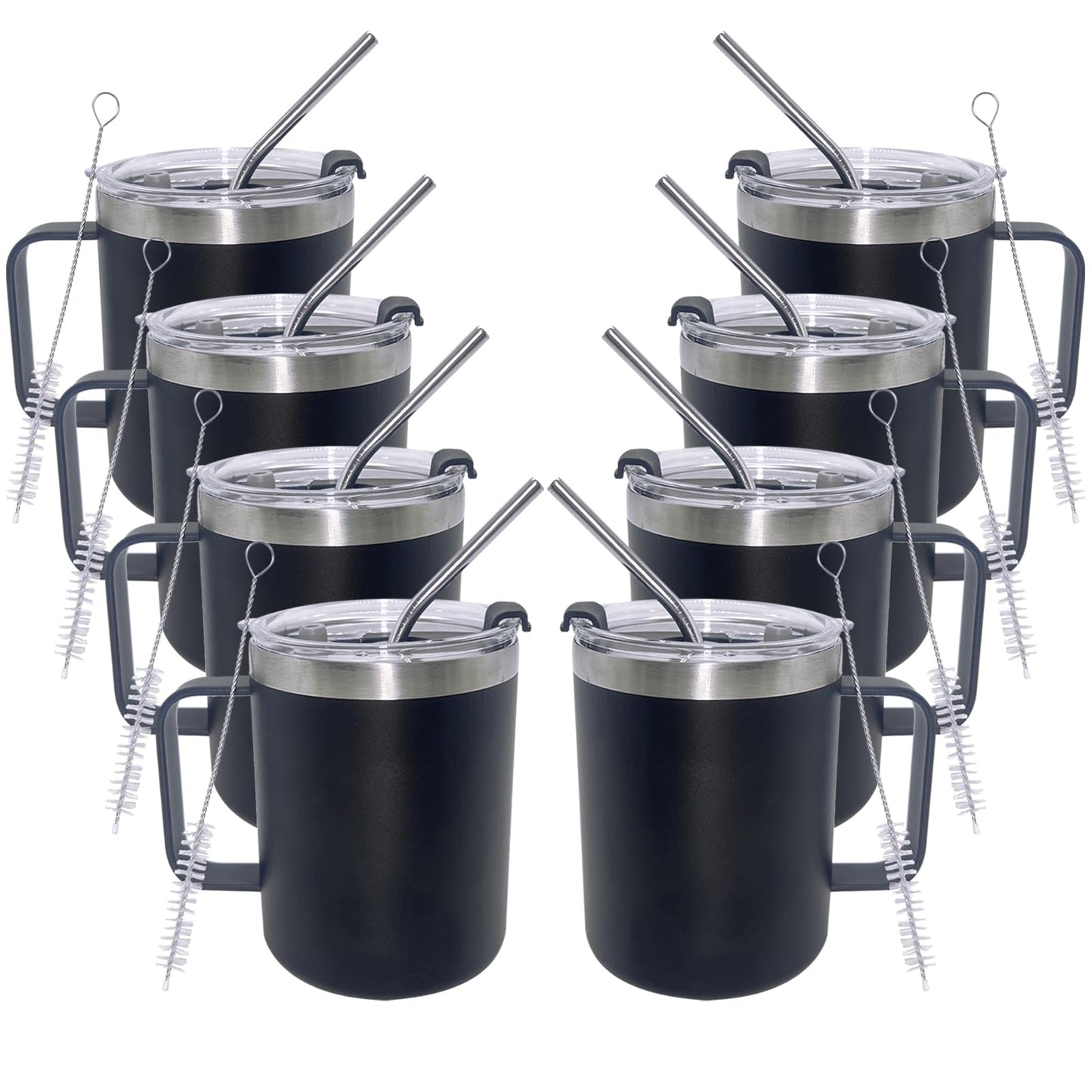 GOBATT 8pack 12oz Coffee Mug With Handle Bulk Stainless Steel Insulated Travel Tumblers WithDouble Wall Vacuum Camping Cup for Hot & Cold Drinks Tea (Black)