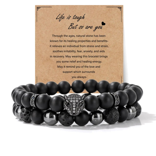 8mm Black Obsidian Lava Stone Men's Beaded Bracelet - Fallon Gifts