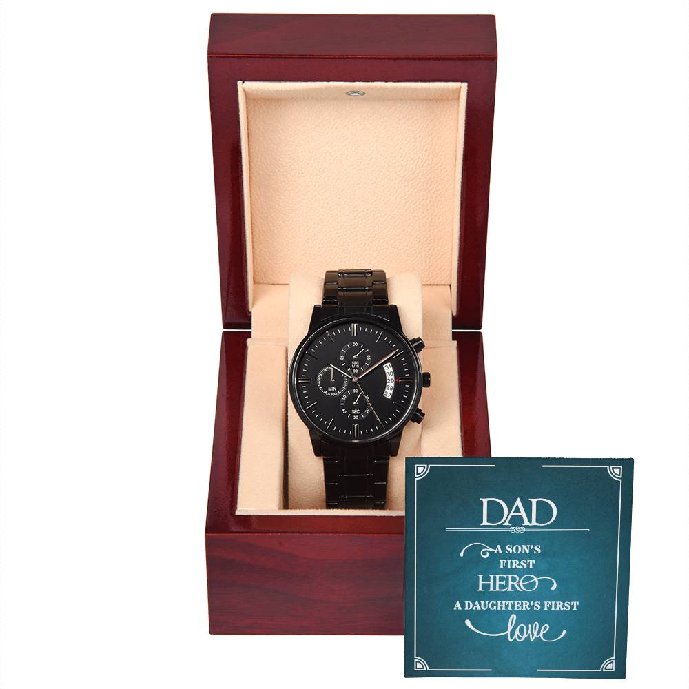 A Son's First Hero - Black Chronograph Watch - Fallon Gifts