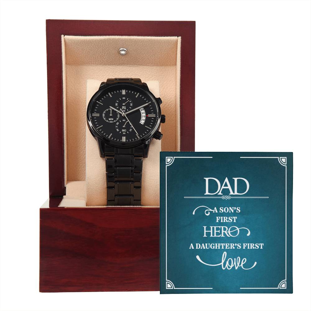 A Son's First Hero - Black Chronograph Watch - Fallon Gifts