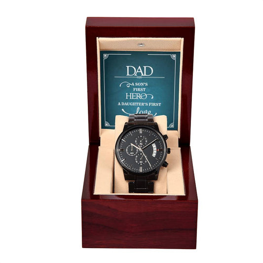 A Son's First Hero - Black Chronograph Watch - Fallon Gifts