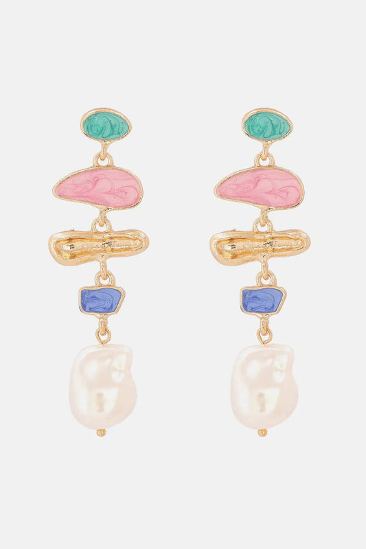 Abnormal Shape Zinc Alloy Synthetic Pearl Dangle Earrings - Fallon Gifts
