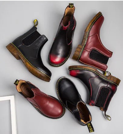 Autumn Style Thick - Heeled Cowhide Martin Boots for Women - Fallon Gifts