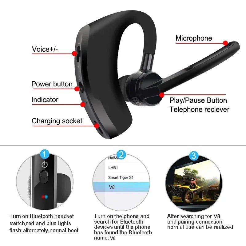 Bluetooth Earpiece Wireless Headset Noise Cancelling Headphones Driver Trucker - Fallon Gifts