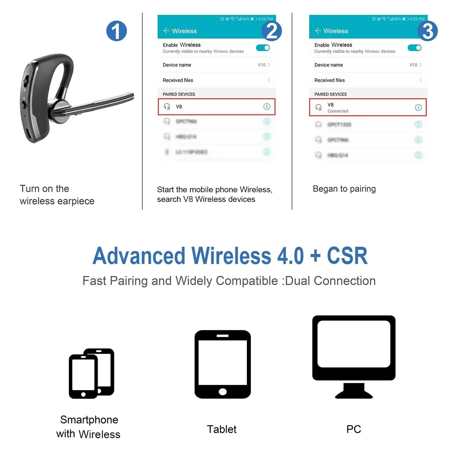 Bluetooth Earpiece Wireless Headset Noise Cancelling Headphones Driver Trucker - Fallon Gifts