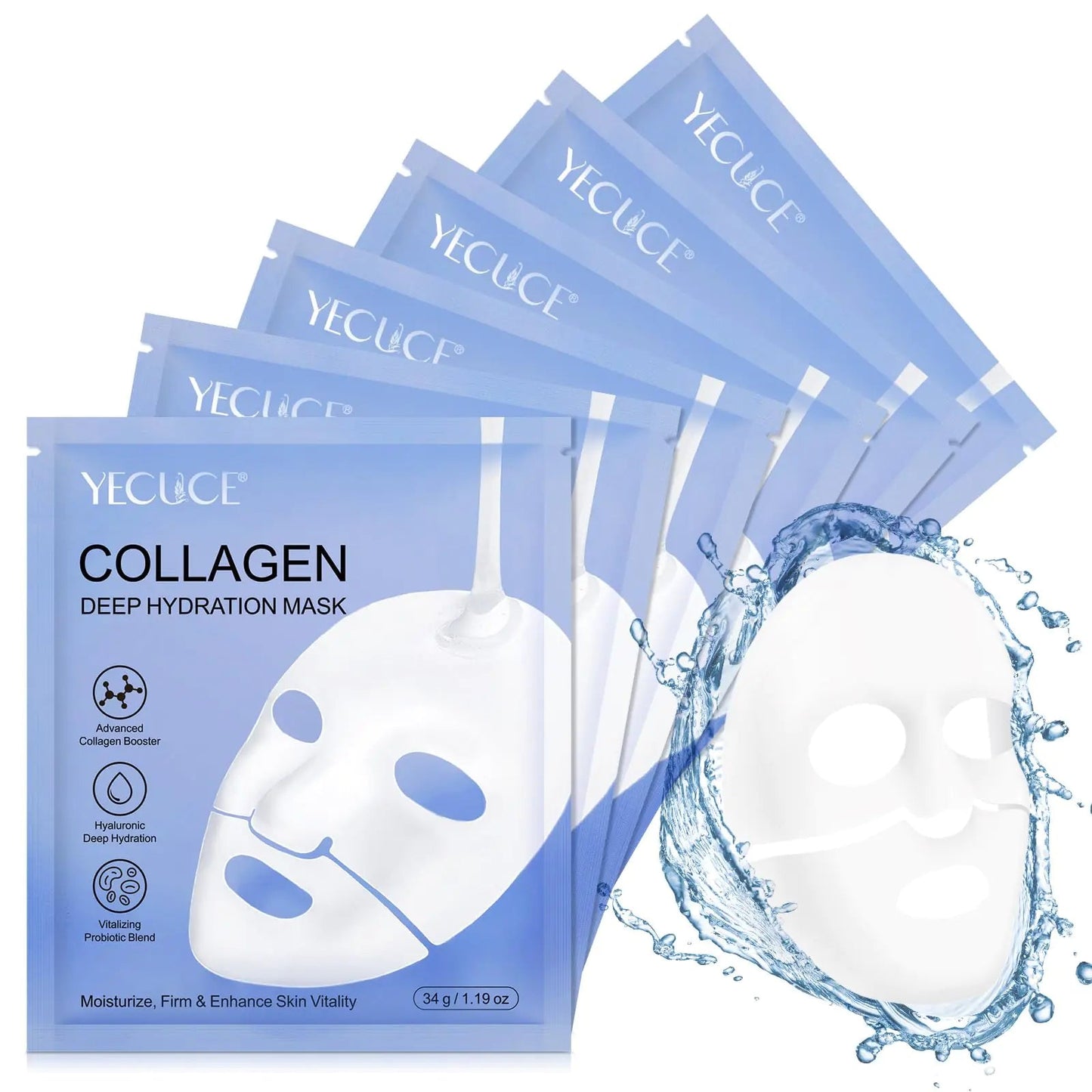Collagen Face Mask Bio - Collagen Real Deep Mask Deep Collagen Overnight Mask Collagen Night Wrapping Mask 6pcs - Fallon Gifts