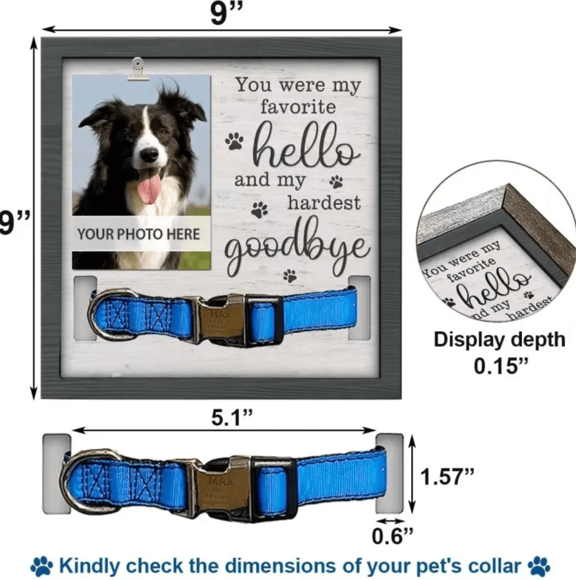 Creative Wooden Pet Commemorative Plaque - Dog Collar & Photo Frame - Fallon Gifts