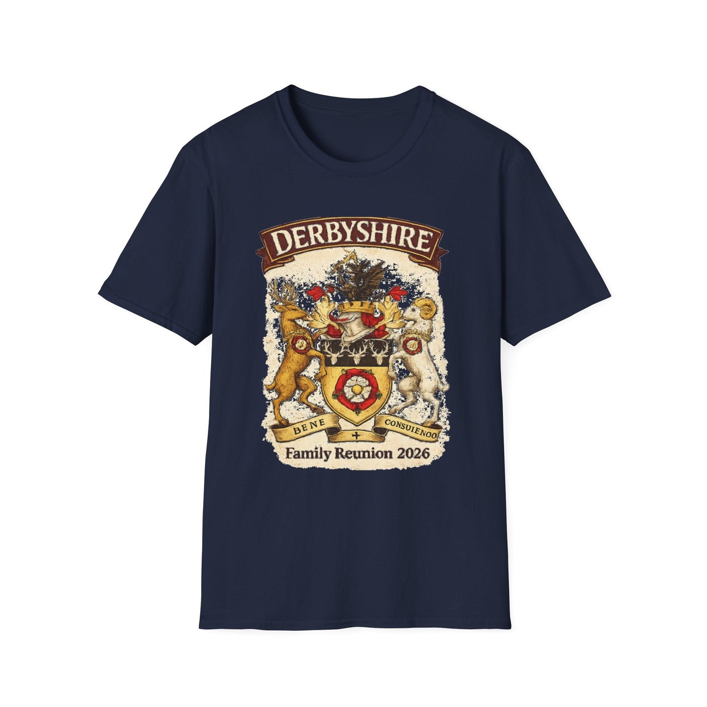 Derbyshire Family Reunion 2026 Crest Design T-Shirt - Fallon Gifts