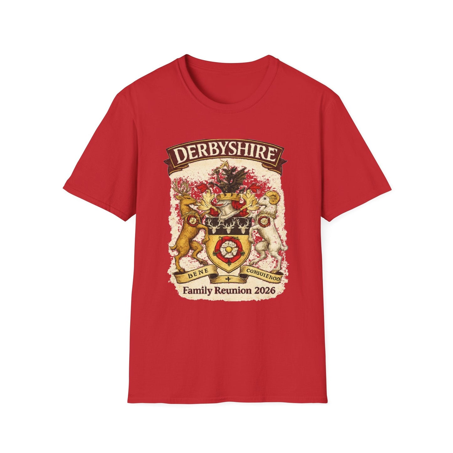 Derbyshire Family Reunion 2026 Crest Design T-Shirt - Fallon Gifts