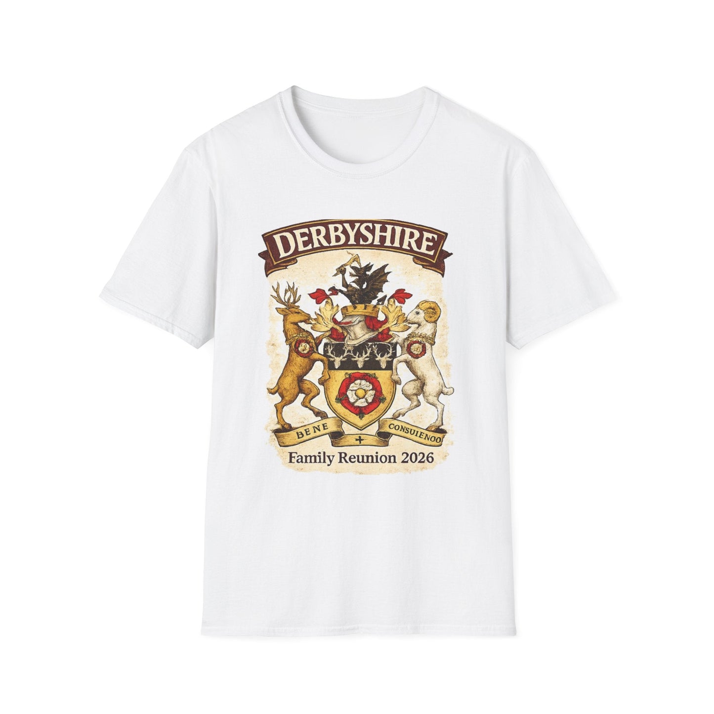Derbyshire Family Reunion 2026 Crest Design T-Shirt - Fallon Gifts