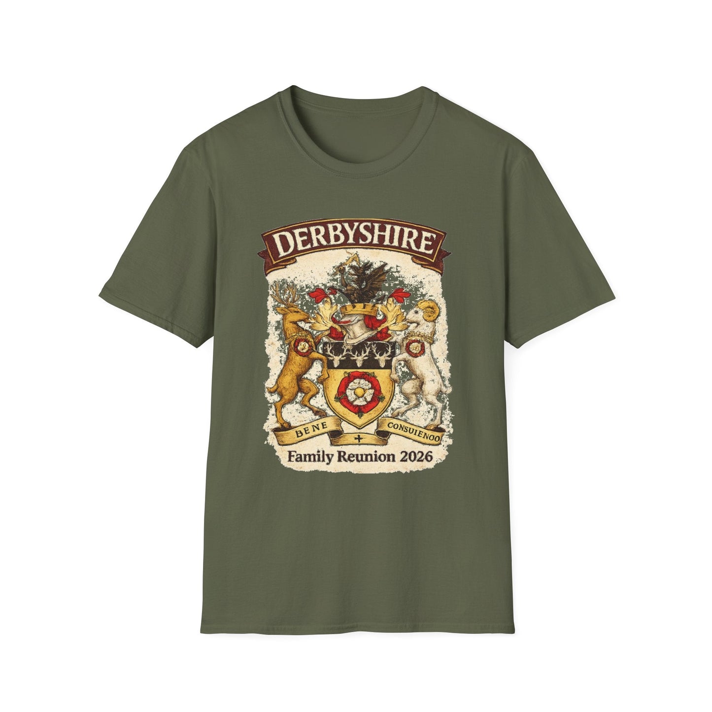 Derbyshire Family Reunion 2026 Crest Design T-Shirt - Fallon Gifts