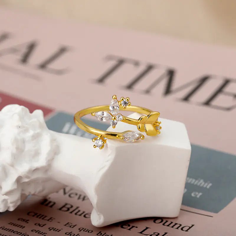 Fresh Flower Adjustable Zircon Ring - Fallon Gifts