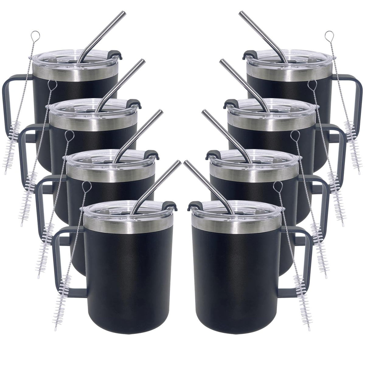 GOBATT 8pack 12oz Coffee Mug With Handle Bulk Stainless Steel Insulated Travel Tumblers WithDouble Wall Vacuum Camping Cup for Hot & Cold Drinks Tea (Black) - Fallon Gifts