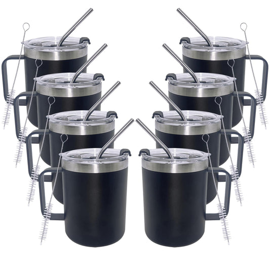 GOBATT 8pack 12oz Coffee Mug With Handle Bulk Stainless Steel Insulated Travel Tumblers WithDouble Wall Vacuum Camping Cup for Hot & Cold Drinks Tea (Black) - Fallon Gifts