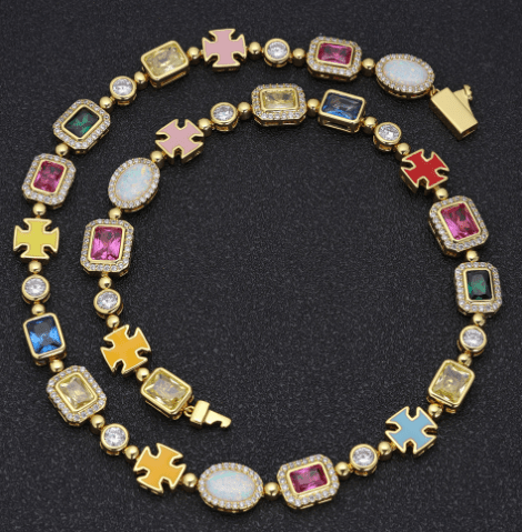 Gold - Plated Hip - Hop Gemstone Necklace - Fallon Gifts