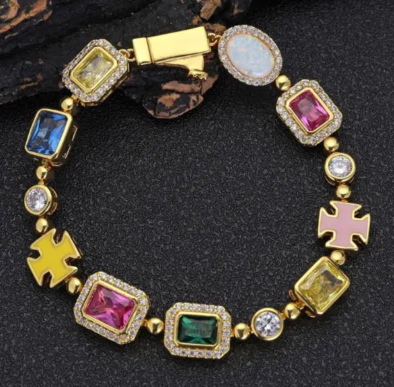 Gold - Plated Hip - Hop Gemstone Necklace - Fallon Gifts