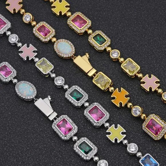 Gold - Plated Hip - Hop Gemstone Necklace - Fallon Gifts