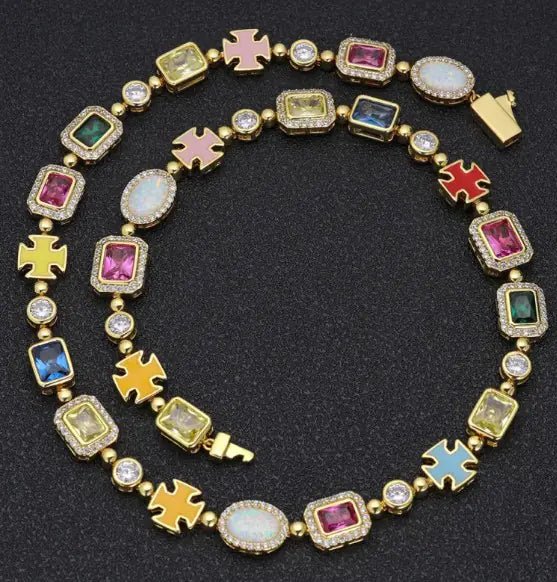 Gold - Plated Hip - Hop Gemstone Necklace - Fallon Gifts