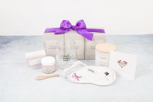 Lizush Luxury Spa Gift Basket And Self Care Gifts For Women With Wine Glass, Candle, Lavender Soap Bar, Facial Clay Mask, Eye Mask - Enjoy Every Moment - 5 Piece Set - Fallon Gifts