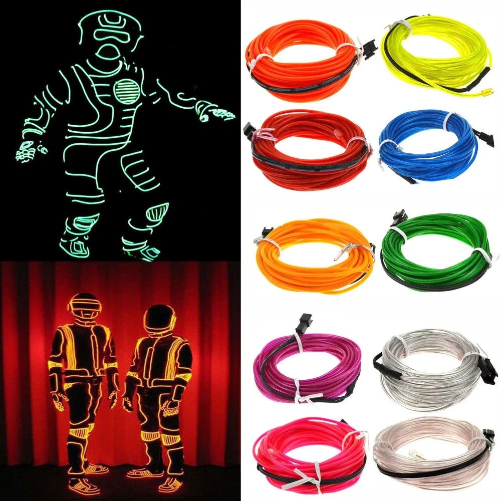 Neon LED Light Glow EL Wire String Strip Rope Tube Decor Car Party + Controller - Fallon Gifts