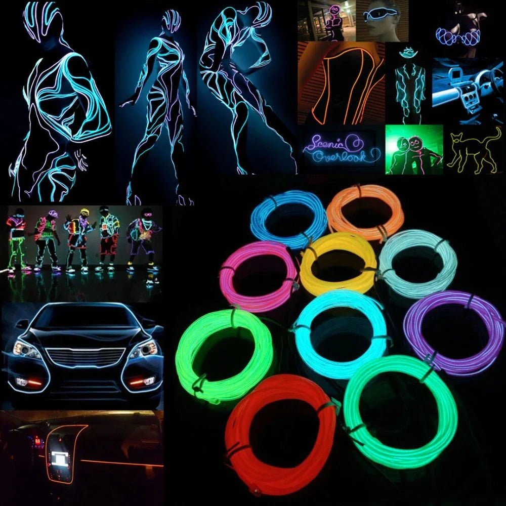 Neon LED Light Glow EL Wire String Strip Rope Tube Decor Car Party + Controller - Fallon Gifts