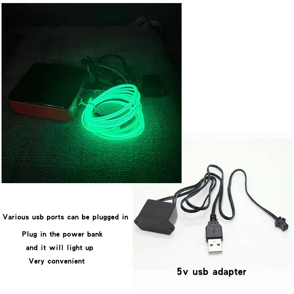 Neon LED Light Glow EL Wire String Strip Rope Tube Decor Car Party + Controller - Fallon Gifts