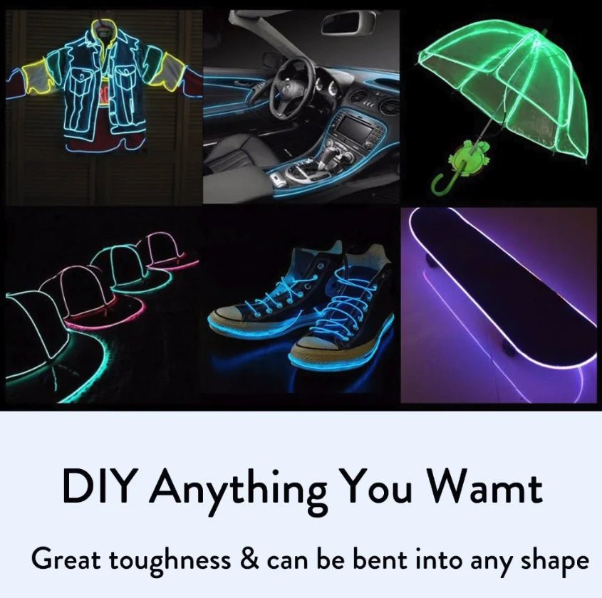 Neon LED Light Glow EL Wire String Strip Rope Tube Decor Car Party + Controller - Fallon Gifts