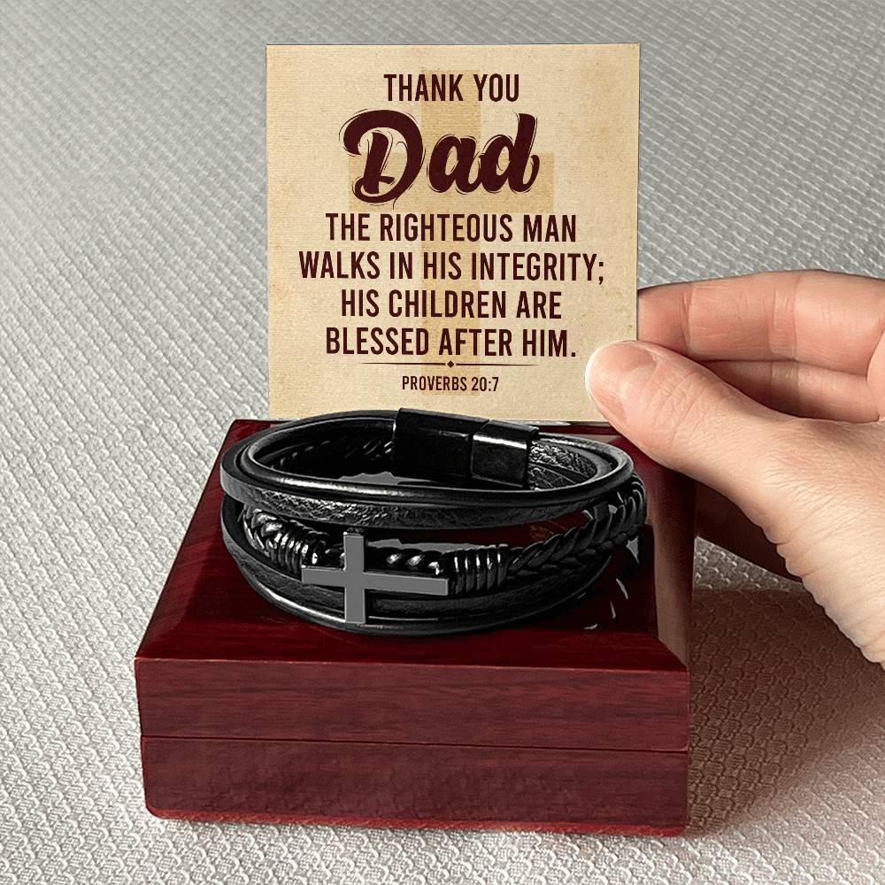 Proverbs 20:7 - Leather Cross Bracelet - Fallon Gifts