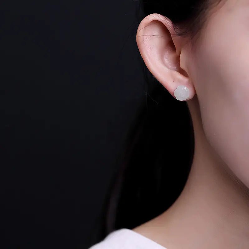 S925 Silver White Rose Jade Stud Earrings for Women - Fallon Gifts