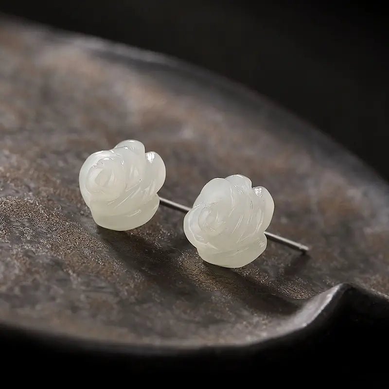 S925 Silver White Rose Jade Stud Earrings for Women - Fallon Gifts