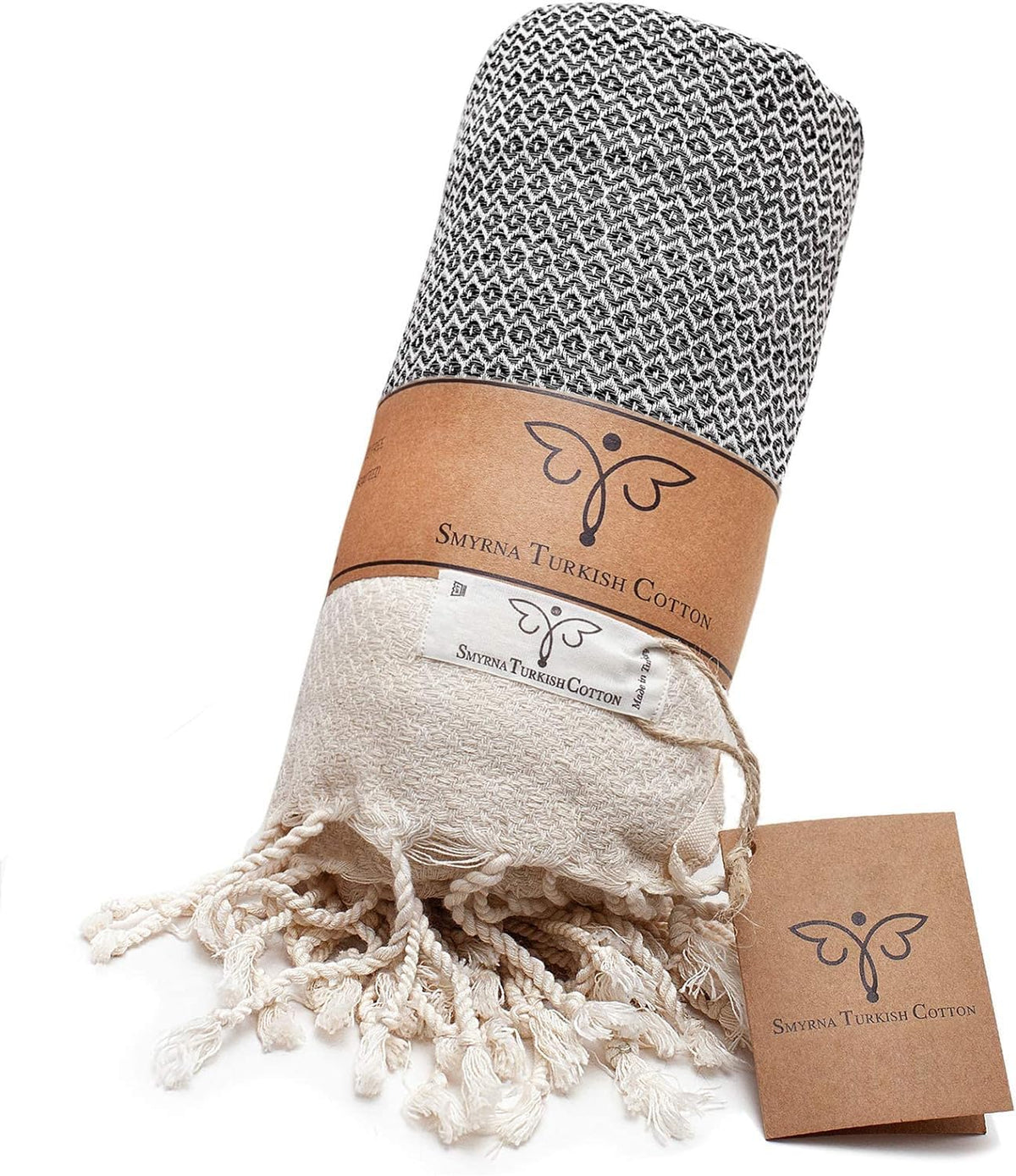 SMYRNA TURKISH COTTON Throw Blanket Vintage Series 50x60 inch Outdoor Blankets Throws and Blankets for Couch Sofa Bed Chair Beach Picnic Travel Boho Turkish Blanket Throw Dark Gray - Fallon Gifts