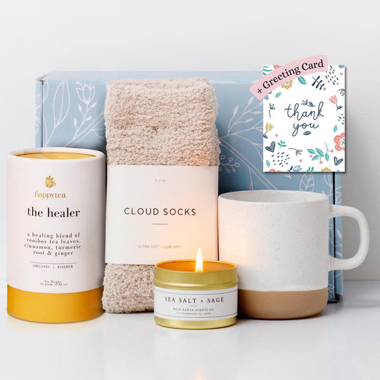 Thank You Gift Box for Women Cozy Appreciation Set with Socks Mug Organic Lemon - Fallon Gifts